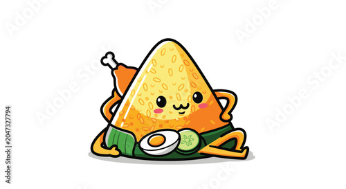 Photos Cartoon triangle character eating sushi.