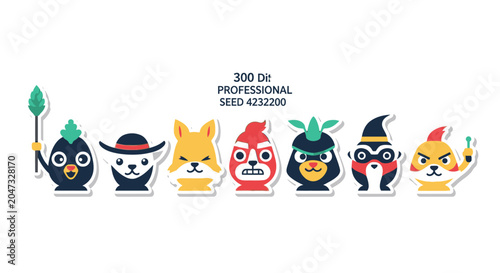 Fotografi Seven Cartoon Animal Emoji Characters.