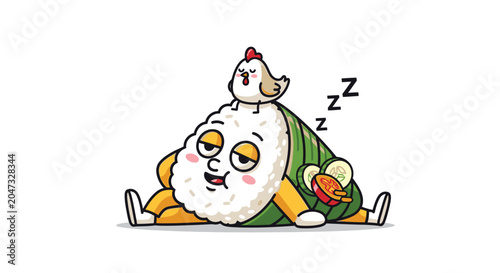 Foto Cartoon chicken sitting on egg character.
