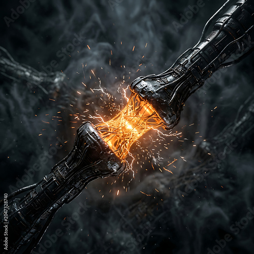 Futuristic Robotic Arm Joint with Electrical Sparks and Smoke
