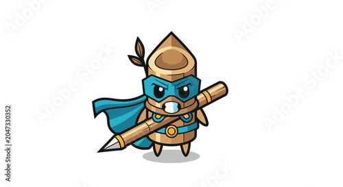 Фотография Cartoon blue creature with pencil.