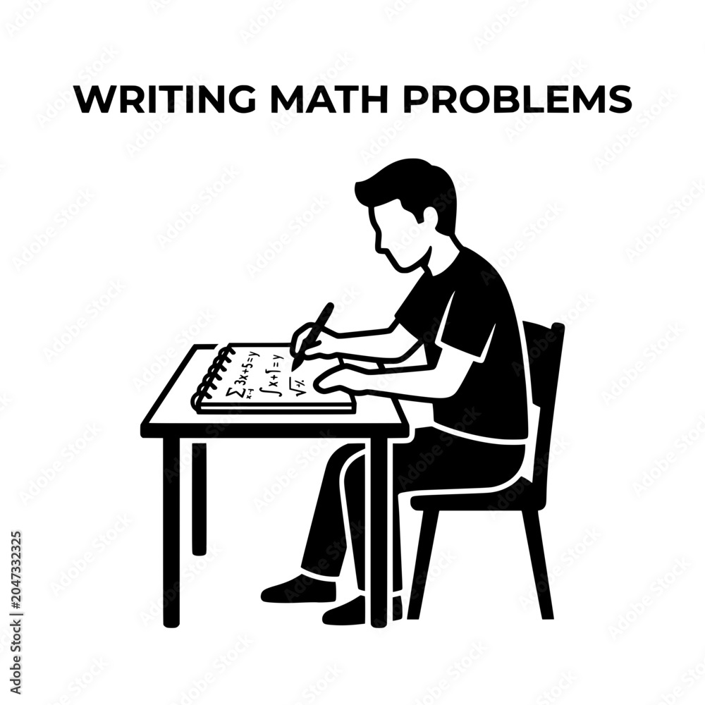 Fototapeta premium Student Focused on Writing Math Problems at Desk.