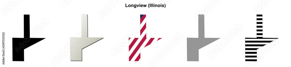 Obraz premium Longview (Illinois) blank outline map set