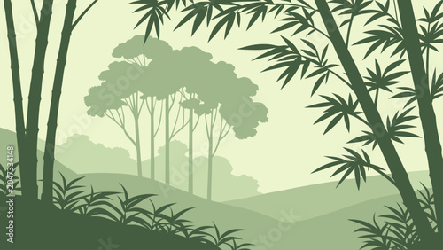 Cuadro en lienzo Zen bamboo forest landscape minimalist illustration with landscape, minimalist