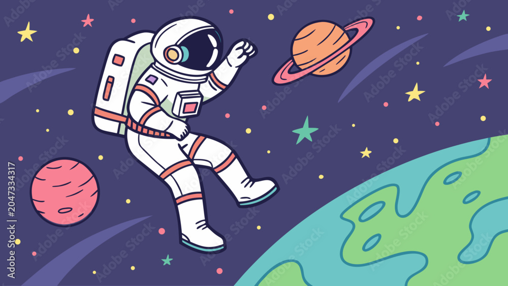 Fototapeta premium Astronaut floating in space with planets and stars sci fi astronaut universe