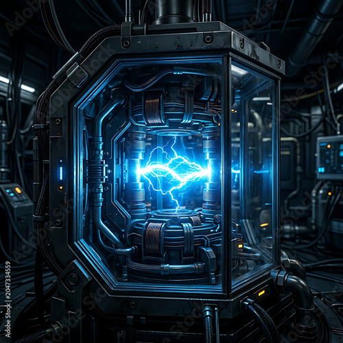 Futuristic Fusion Reactor Harnessing Clean Energy with Powerful Electric Discharge