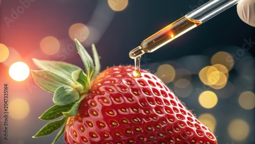 Strawberry with golden liquid drop