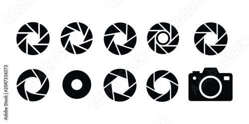 Bild auf Leinwand Camera Lens Diaphragm Aperture Icon Set featuring photography shutter blades sym