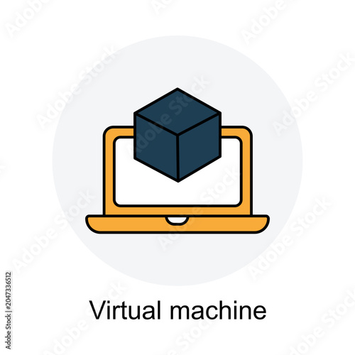 Virtual Machine Technology, Cloud Virtual Server Concept, Server Virtualization System, Isolated Computing Environment, Scalable Virtual Infrastructure Design, icon, vector