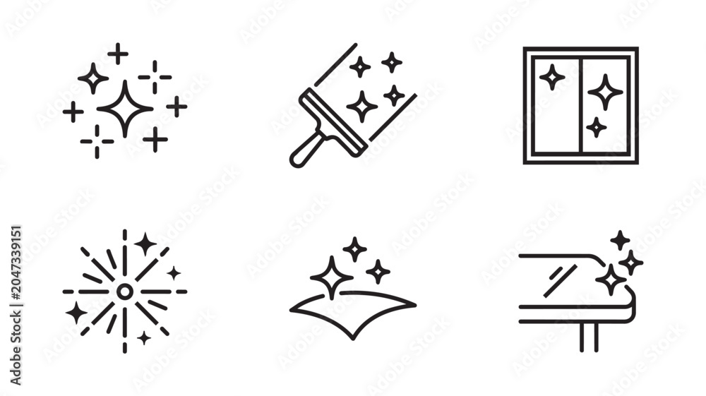 Naklejka premium Set of cleaning and sparkle icons vector