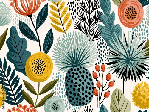  Abstract botanical Floral brush strokes seamless pattern design for fashion textiles, graphics, backgrounds and crafts linen texture  leaves silhouettes Chic rustic interior stylish pattern all over 