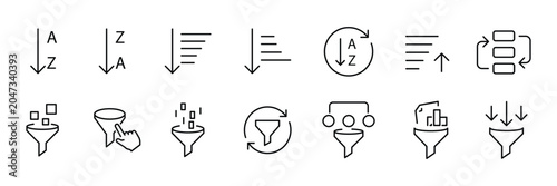 Bild auf Leinwand Data Organization, Filter, and Alphabetical Sort Outline Icon set
