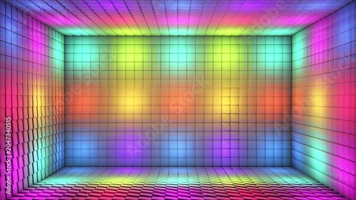 Broadcast Pulsating Hi-Tech Alternate Blinking Illuminated Cubes Room Stage, Multi Color, Events, 3D, Loopable, 4K