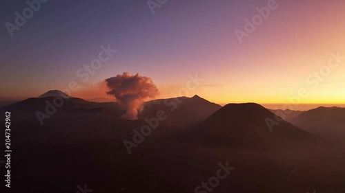 Amazing Mount Bromo volcano during sunrise or sunset sky over Mountains Penanjakan in Bromo Tengger Semeru National Park,East Java,Indonesia,Landscape background