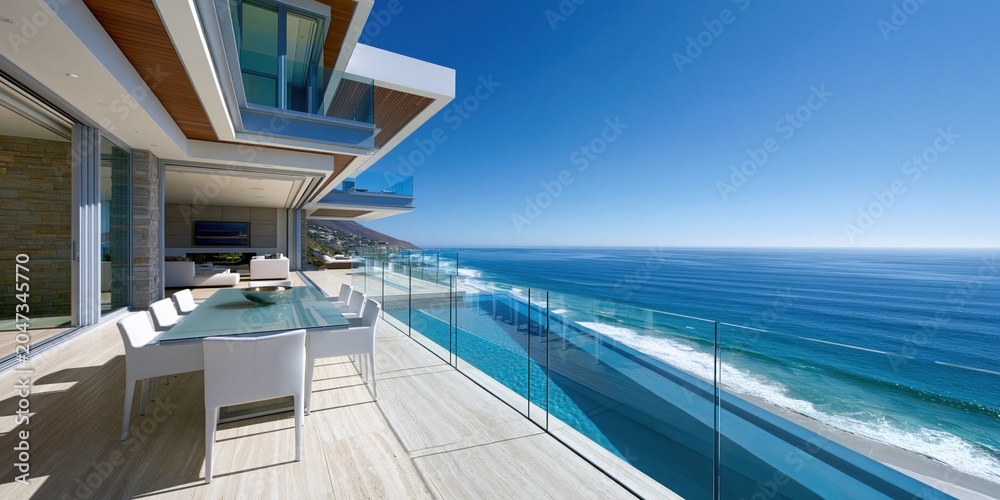 Obraz premium Coastal luxury living with breathtaking panoramic ocean vista