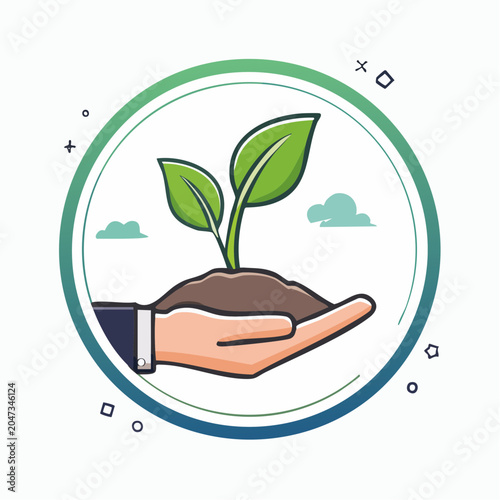 Hand holding a seedling in soil, symbolizing growth and nature
