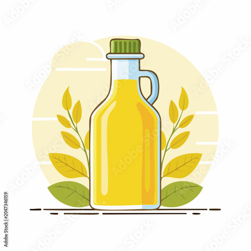Illustration of a bottle of yellow liquid with leaves