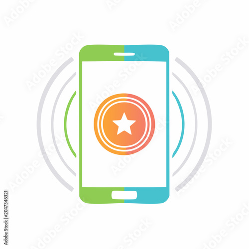 Smartphone with Star Icon and Signal Waves