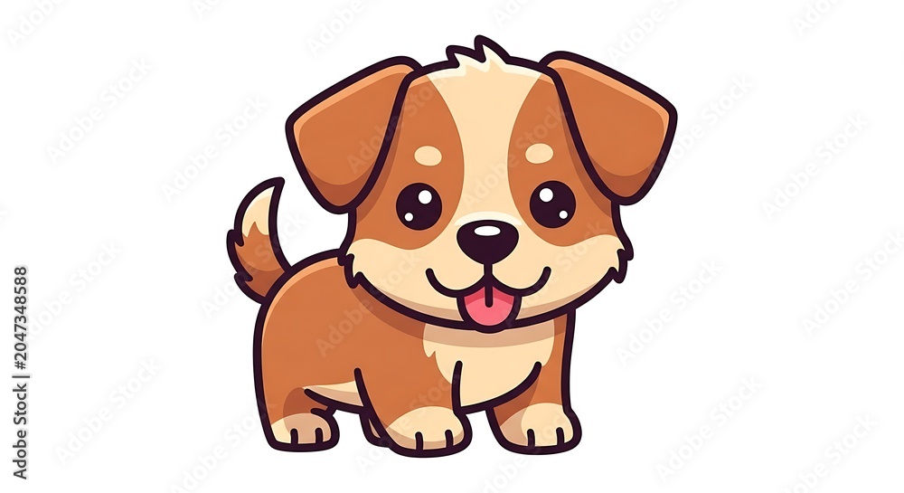 Obraz premium Cute cartoon puppy with big eyes and wagging tail, adorable