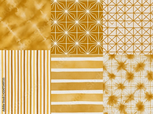 Mango and beige colours  hand abstract draw minimal seamless geo pattern in vector . Shibori  print. Watercolour stripe batik. Handmade shirt tie dye Japan traditional tile. 