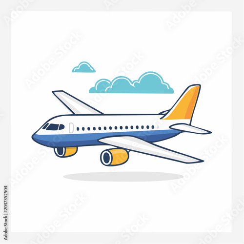 Cartoon Airplane Flying with Clouds