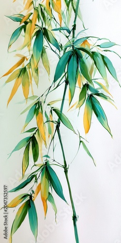Watercolor painting of green bamboo.