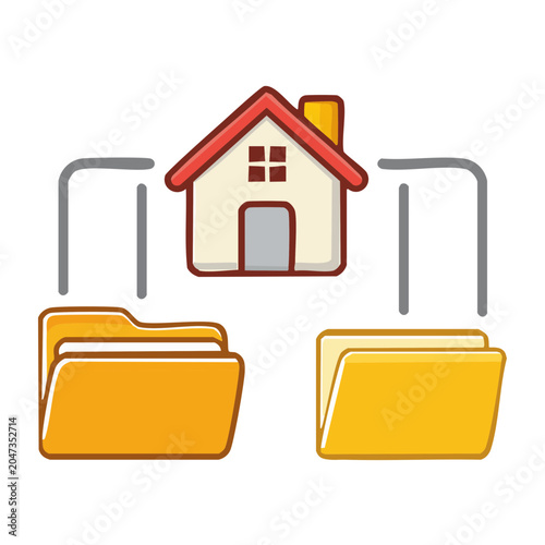 House and folders icon representing data transfer and storage