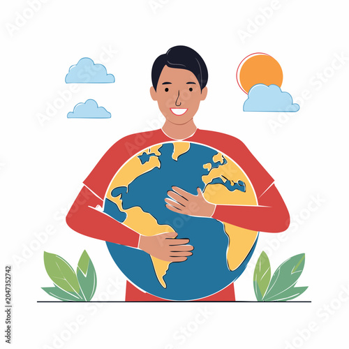 Man Hugging Planet Earth