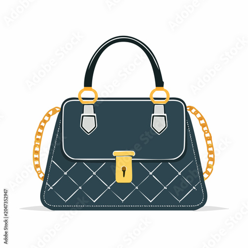 Stylish Dark Blue Handbag with Gold Chain and Lock