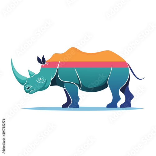 Stylized Rhinoceros with Colorful Stripes and Butterfly