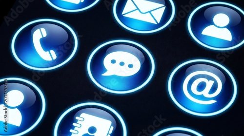 Glowing social media icons on dark background