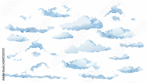 Canvastavla A collection of fluffy white clouds a vector illustration with a transparent bac