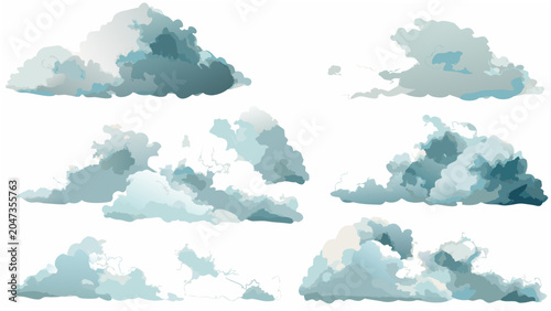 Foto Eight varied cloud formations a digital vector illustration with a white backgro