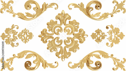 Tableau sur toile Golden floral ornament collection a set of ten baroque style decorative elements