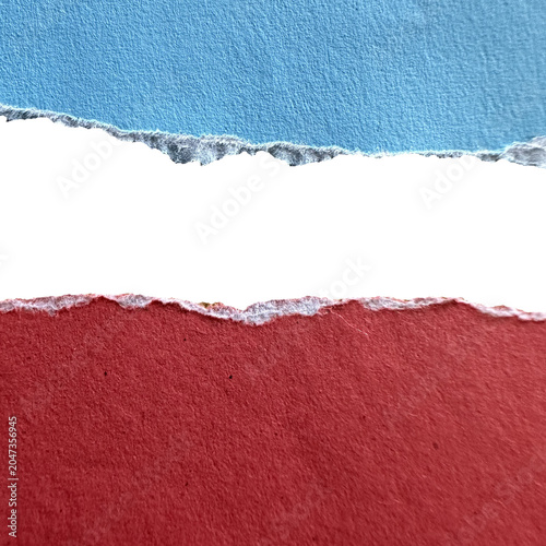 Foto Torn paper edges, blue and red isolated on a transparent background