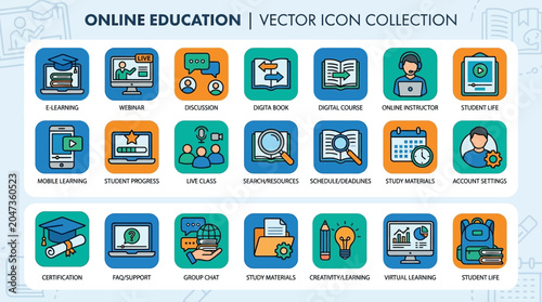 Online education vector icons collection.