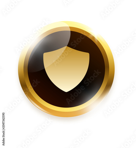 Photos Shiny golden shield symbol glossy round metallic modern button