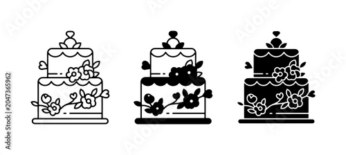 Tiered Wedding Cake Icons, Celebration Dessert Vector Graphics, Sweet Treat Illustrations
