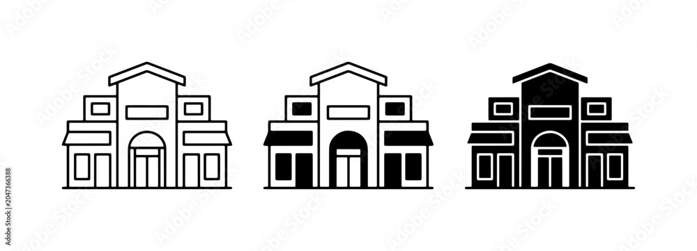 Fototapeta premium Building Icons, Facade Vector Set, Commercial Architecture Graphics