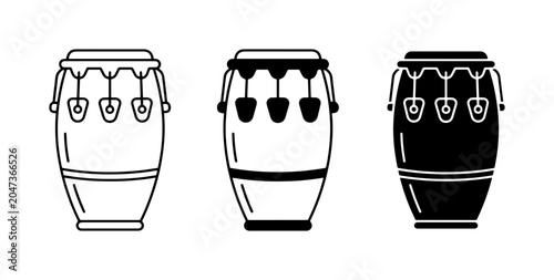 Cuadro en lienzo Conga Drums Set, Latin Percussion Icons, Musical Instrument Vector Graphics, Rhy