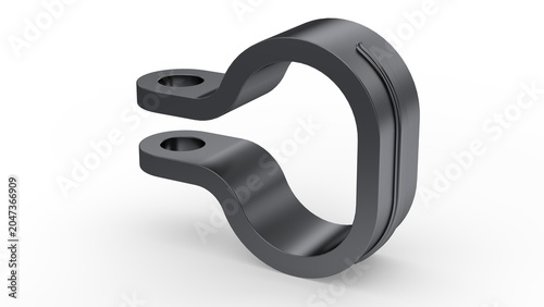C Shape Metallic Black Ring. Isolated. White background. 3D render
