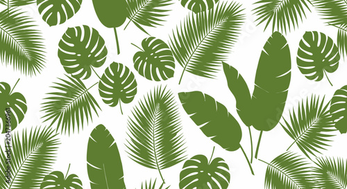 Exotic tropical leaves pattern with monstera and palm foliage on white background