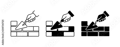 Foto Bricklaying Trowel Icons, Construction Building Process, DIY Home Improvement Ve