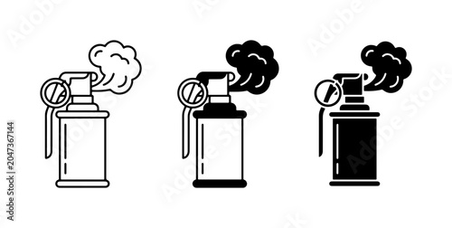 Smoke Grenade Icons, Tear Gas Canister Vector Set, Riot Control Equipment Graphics