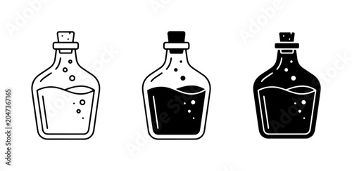 Foto Glass Potion Bottles, Liquid Vials, Cork Stopper, Alchemy Elixir Icons, Vector S