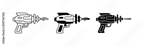 Foto Retro Sci-Fi Ray Guns, Vintage Space Blasters, Futuristic Weapon Icons, Set of 3