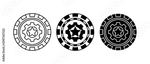 Tableau sur toile Casino Chip Icons, Gambling Tokens, Star Gear Design, Vector Set