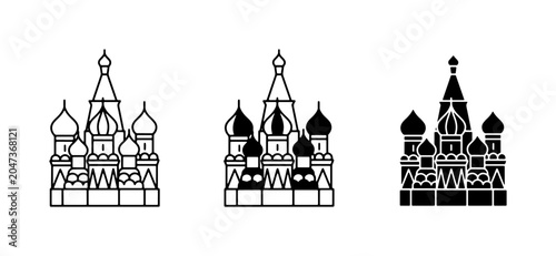 Russian Cathedral Icons, Saint Basil's Church Vector Set, Moscow Landmark Symbols