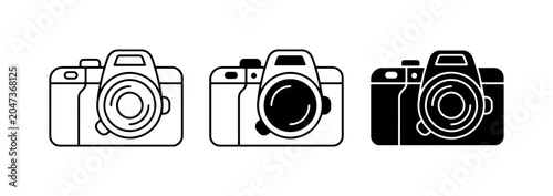 Tableau sur toile Camera Icons, Photography Equipment, Digital Camera Vector Graphics, Black and W