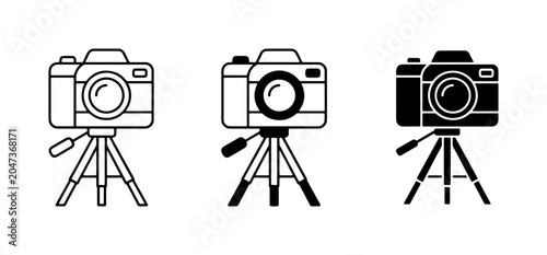 Obraz na płótnie Camera on Tripod Icons, Photography Equipment Vector Set, Digital Imaging Tools
